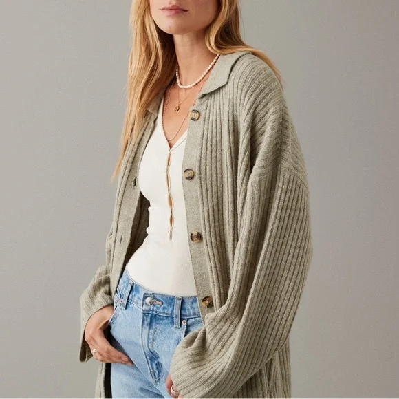 American eagle button up sweater hot sale